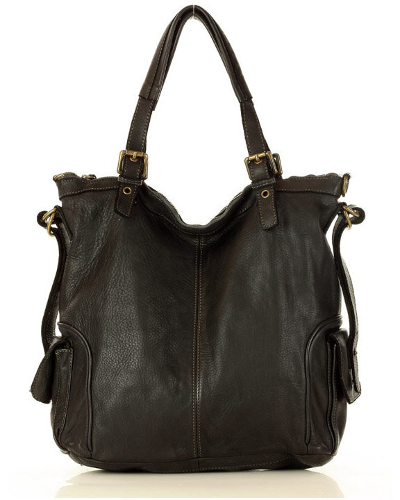 MARCO MAZZINI Miejska torba skórzana z regulowaną rączką old leather handmade czarna