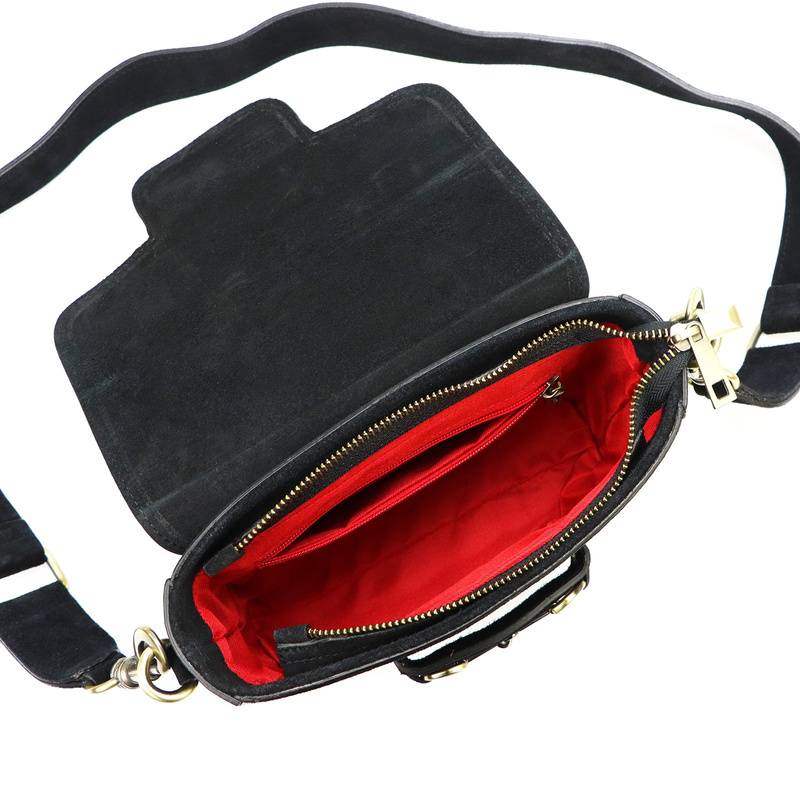 Vera Pelle damska listonoszka zamszowa przez ramię skórzana stylowa torebka