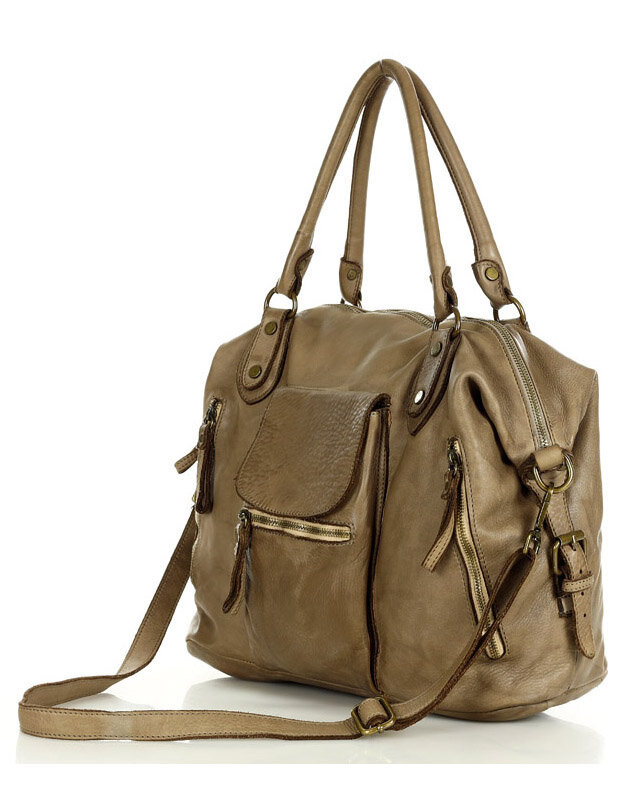 Torba biznesowa bowling retro bag skórzana - MARCO MAZZINI beżowa taupe