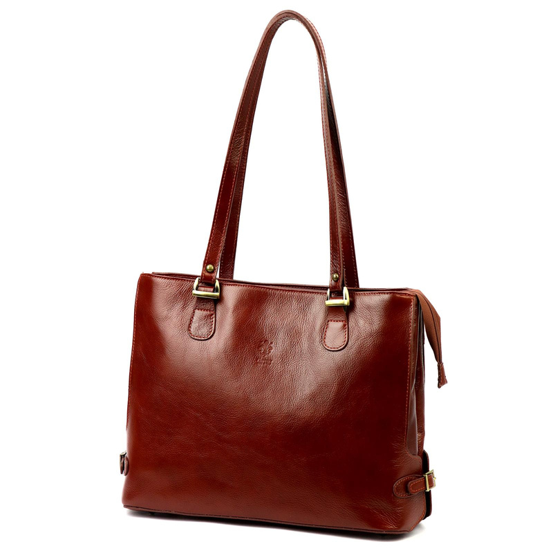 Skórzana elegancka shopperbag pojemna na ramię z kieszeniami Florence