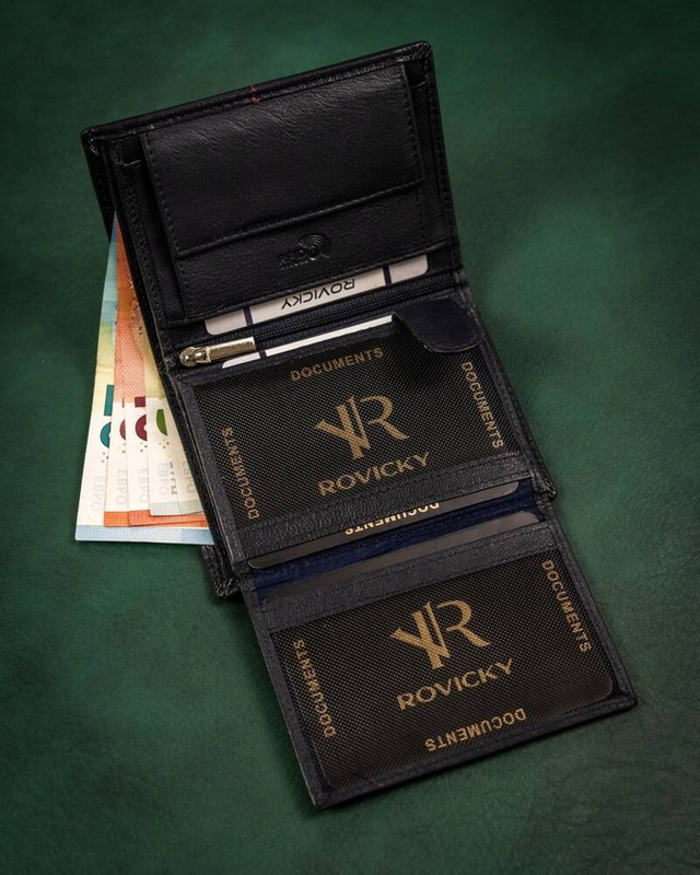 Skórzany składany męski portfel od Rovicky z RFID