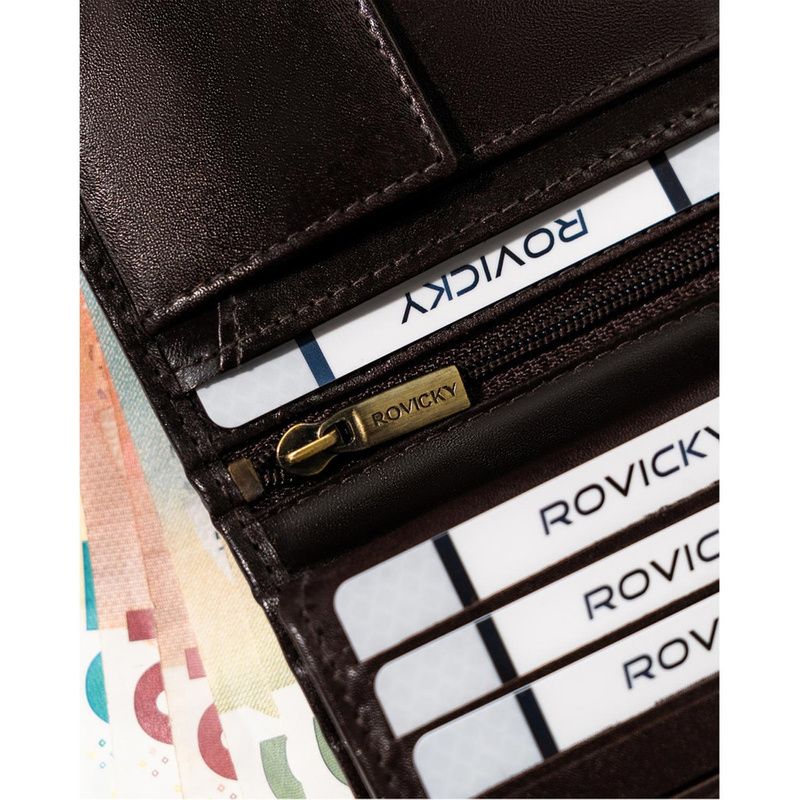 Rovicky portfel męski skóra naturalna rozbudowany pojemny system RFID