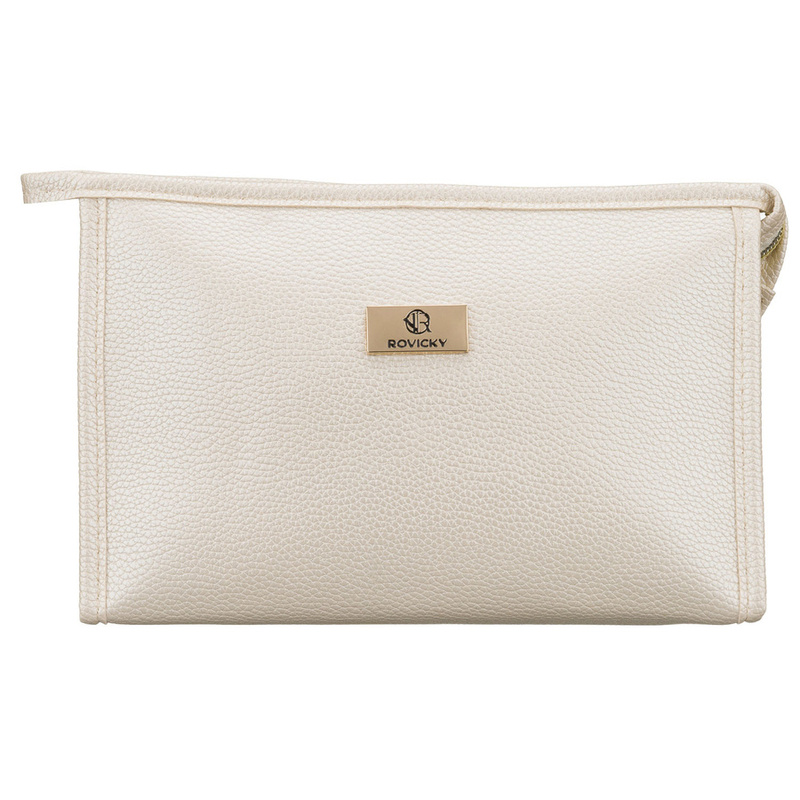 Beżowa, praktyczna kosmetyczka ze skóry ekologicznej, jednokomorowa - Rovicky