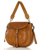 Marco Mazzini Torebka classic saddle bag ze skóry naturalnej na ramie brąz camel