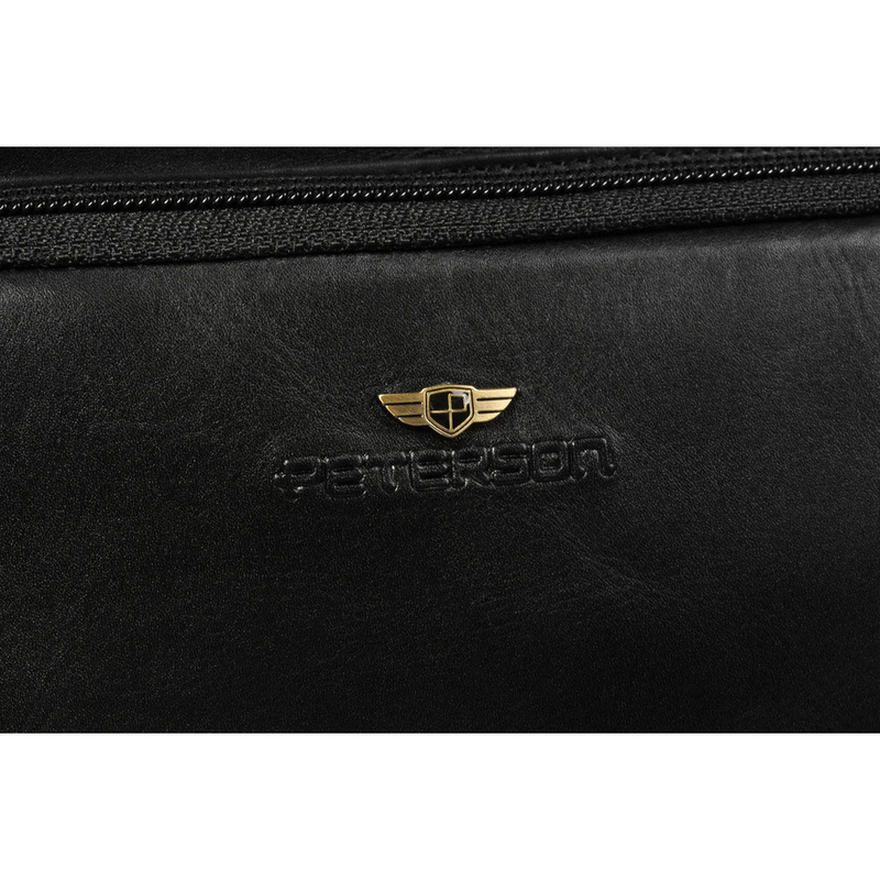 Klasyczna, czarna, skórzana nerka męska na biodra - Peterson