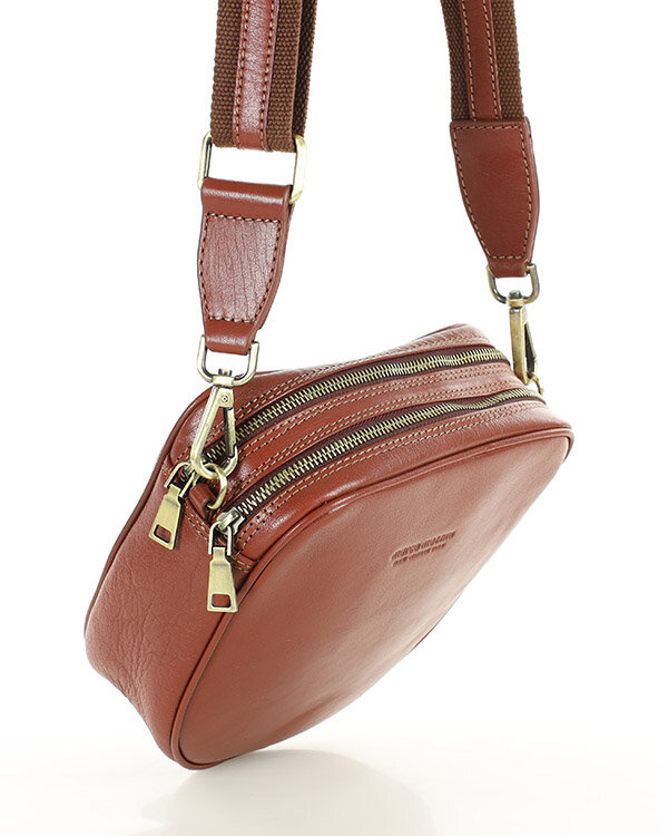 Torba skórzana na dwa zamki crossbody camera bag - MARCO MAZZINI brązowy