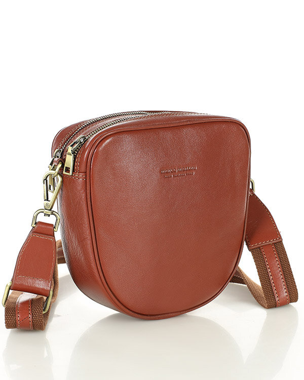 Torba skórzana na dwa zamki crossbody camera bag - MARCO MAZZINI brązowy