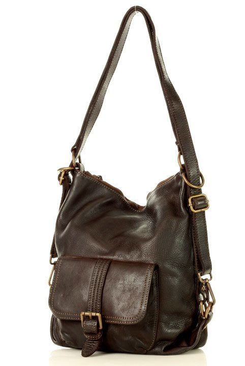 Torba skórzana dla wymagających z opcją plecak old school leather bag - MARCO MAZZINI ciemny brąz caffe
