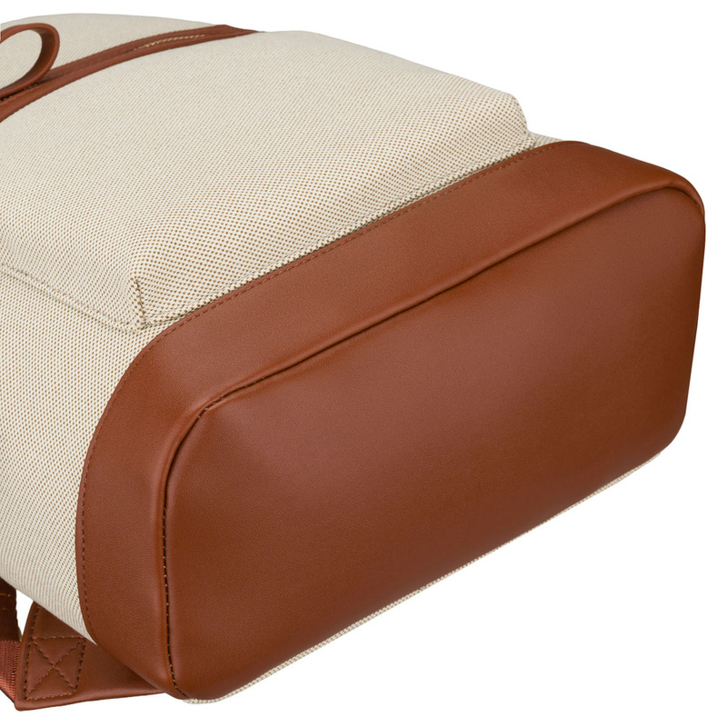 Płócienny plecak damski w beżowo-brązowym kolorze z kieszenią zewnętrzną - Rovicky