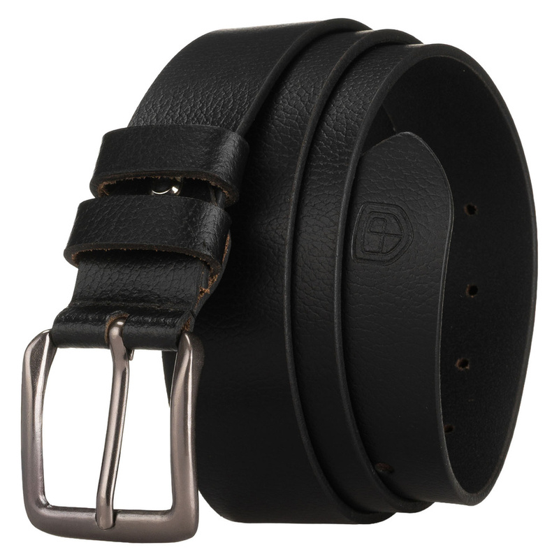 Klasyczny, skórzany, czarny pasek męski z tradycyjną klamrą - Peterson