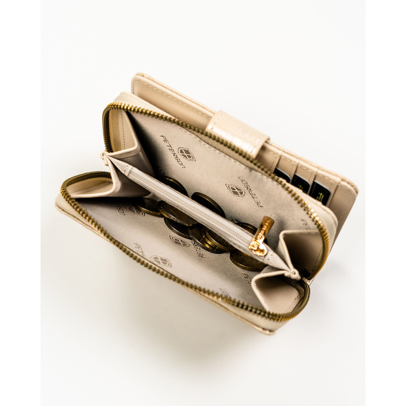 Beżowy portfel damski ze skóry ekologicznej z tłoczeniem na wzór skóry krokodyla - Peterson