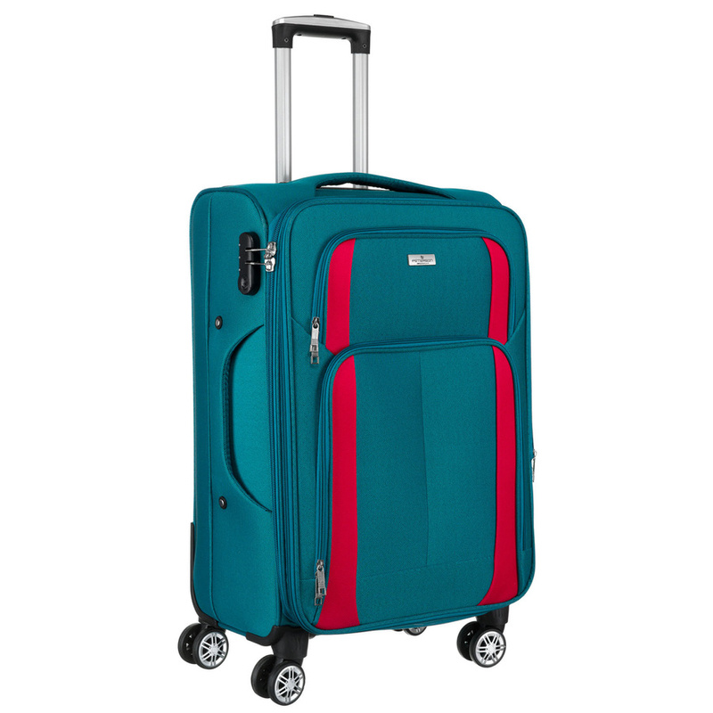 Duża walizka z praktycznej tkaniny poliestrowej w turkusowo-różowym - Peterson