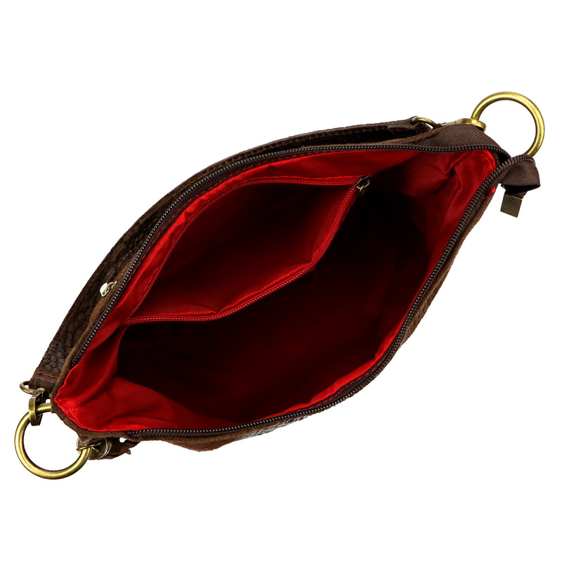 Luka damska listonoszka skóra naturalna wzór krokodyla z kieszeniami