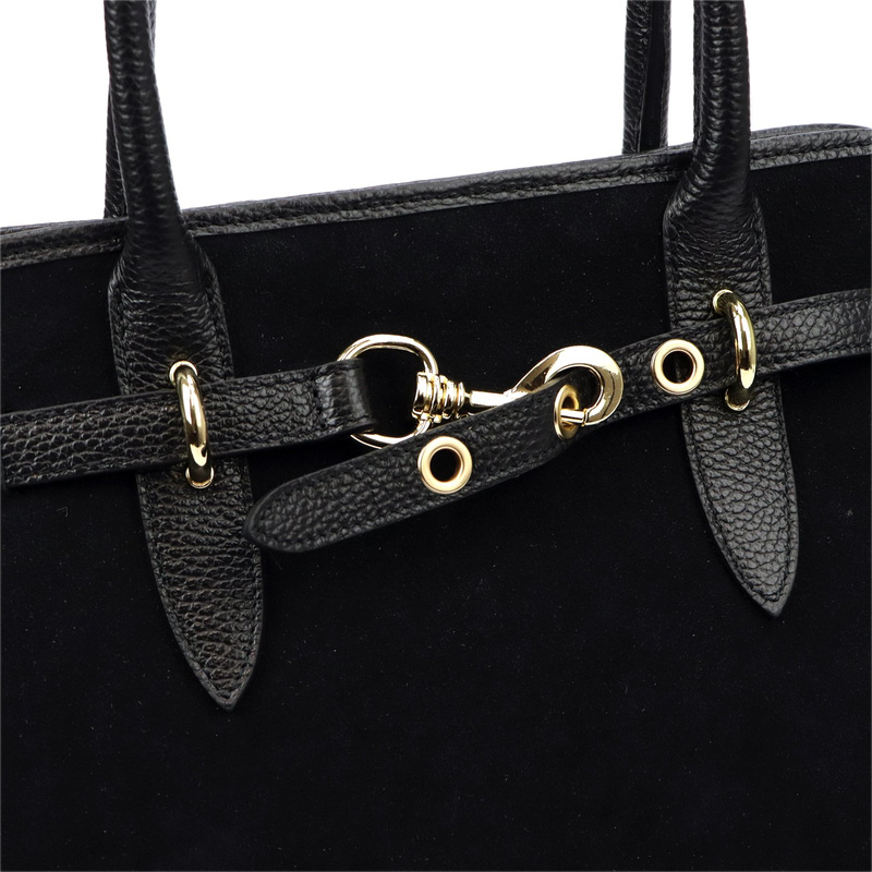 Vera Pelle damska torebka na ramię skóra naturalna zamszowa z kieszeniami