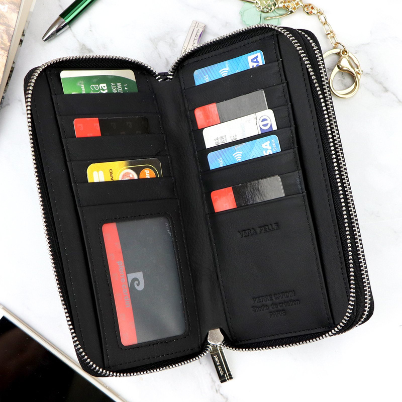 Pierre Cardin duży damski portfel skóra naturalna lakierowana roślinny wzór