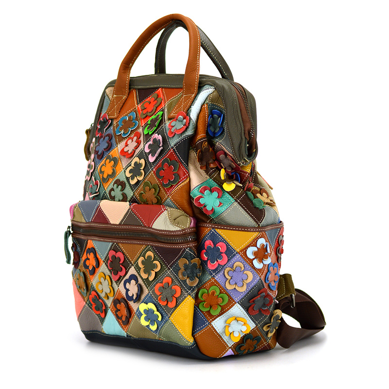 Magic Bags duży plecak damski skórzany kieszenie kolorowa mozaika duży