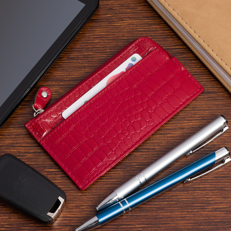 Etui na dokumenty karty czerwone skórzane skóra croco slim Beltimore J06