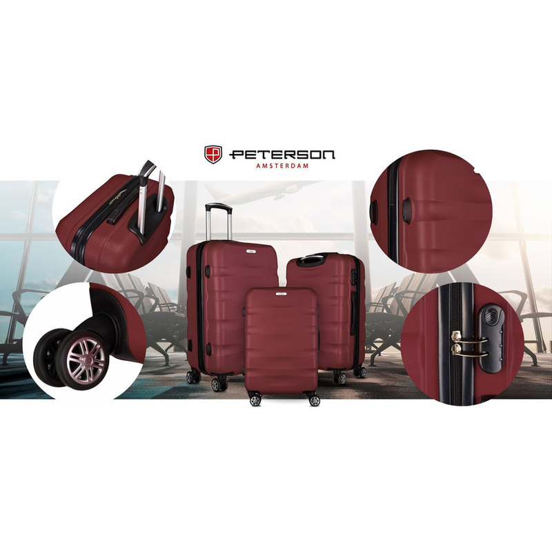 Bordowa walizka z tworzywa ABS+ wyposażona w szyfrowany zamek - Peterson