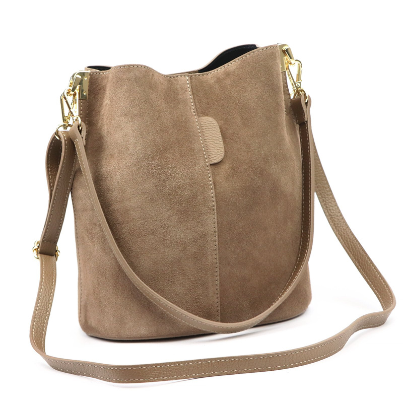 Skórzana Zamszowa damska listonoszka z organizerem torebka przez ramię Luka