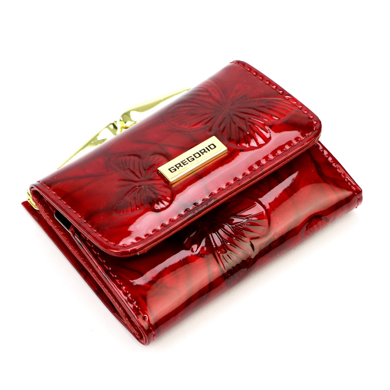 Zgrabna zapinana Mała damska portmonetka w motyle skórzana Gregorio