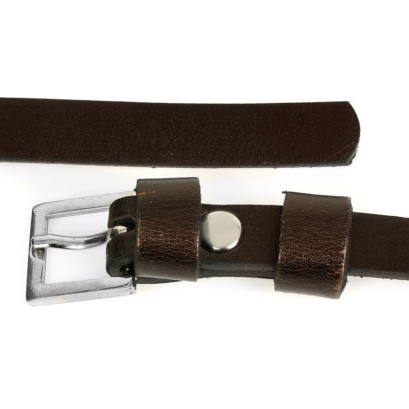 Pasek damski wąski solidny skórzany do sukienki brązowy S18 : Kolory - brązowy, beżowy, Rozmiar pasków - r.95-110 cm