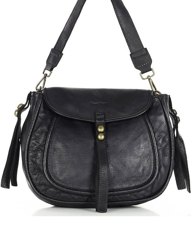 Marco Mazzini Torebka classic saddle bag ze skóry naturalnej na ramie czarna