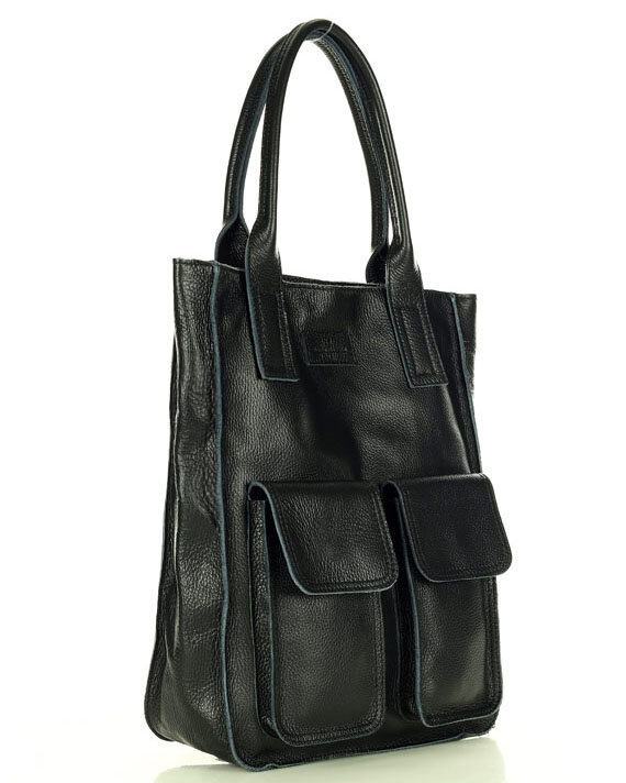 Torebka skórzany shopper bag z kieszeniami - MARCO MAZZINI Ravenna czarny