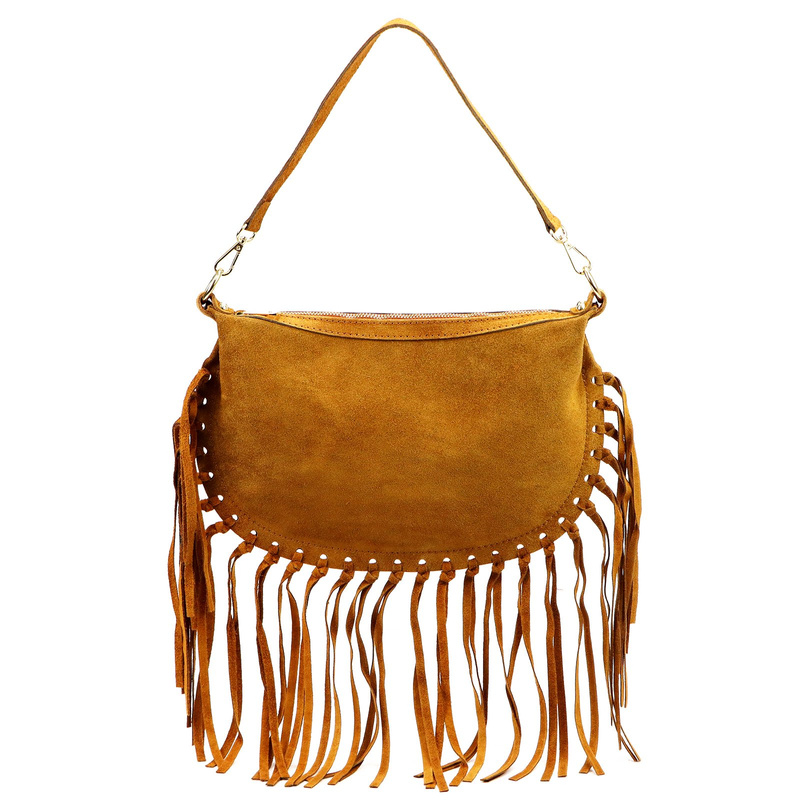 Luka Zamszowa damska listonoszka skórzana z frędzlami torebka na ramię