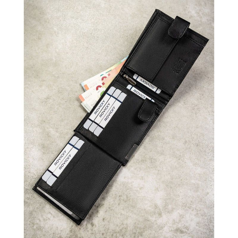 Duży portfel męski ze skóry naturalnej w czarnym kolorze zamykany zatrzaskiem - 4U Cavaldi