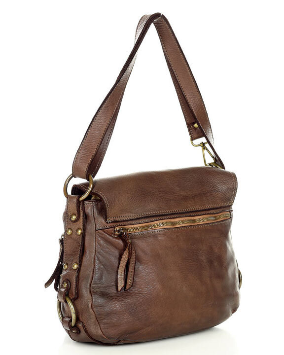 MARCO MAZZINI Skórzana torebka listonoszka z kieszeniami safari handmade bag brąz
