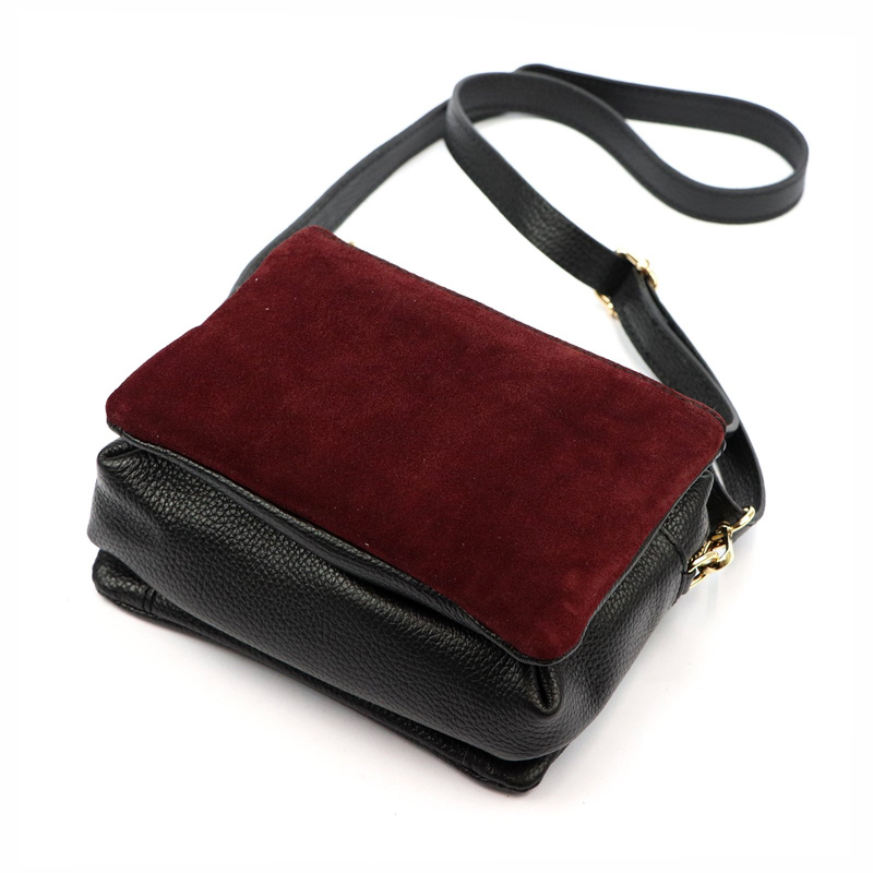 Luka damska listonoszka skóra naturalna zamszowe elementy trzykomorowa