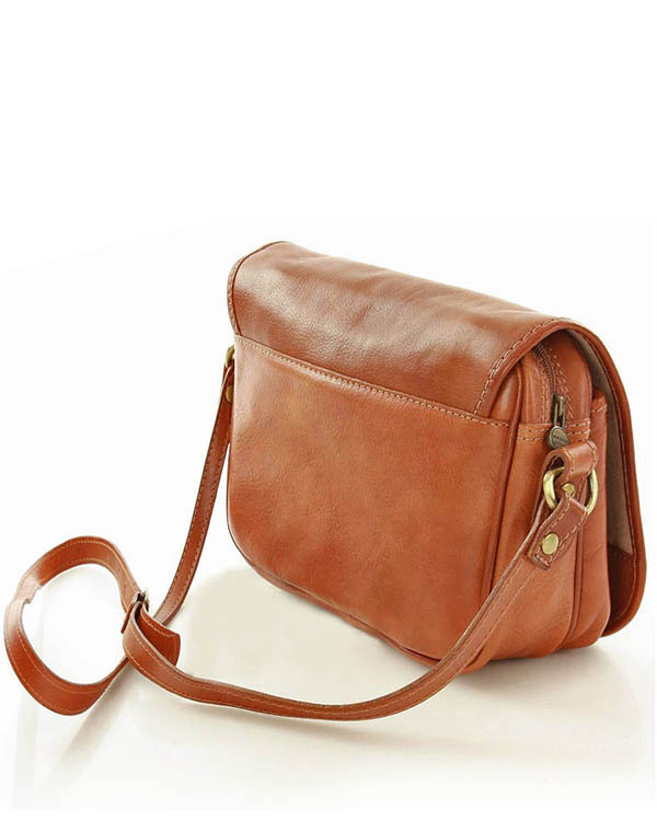 Włoska torebka listonoszka skórzana z klapą MARCO MAZZINI - Alabama Classico camel