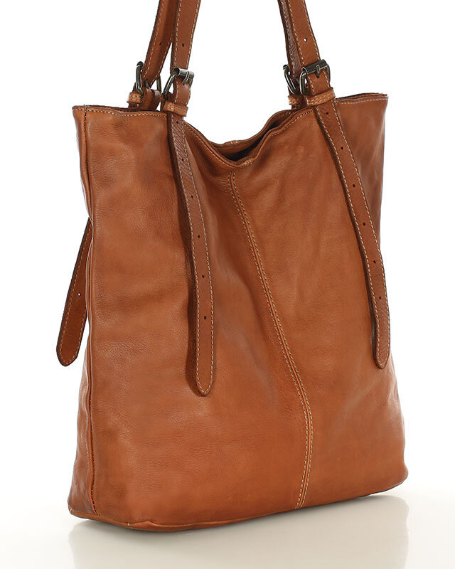 Torebka damska shopper z regulacją rączek skóra old pelle - MARCO MAZZINI brąz camel