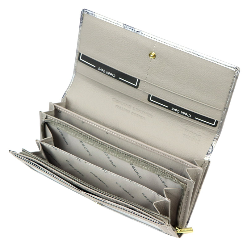 Gregorio damski portfel podłużny skórzana duża portmonetka w motyle