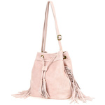 Pudrowa Torebka damska skórzana zamsz troczki worek W03