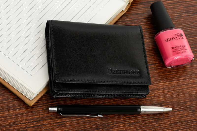 Etui na wizytówki karty czarne skórzane portfel slim Beltimore G94