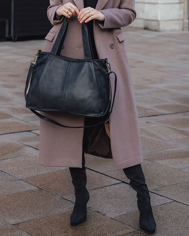 Torebka kuferek skórzana na ramię z miękkiej skóry MARCO MAZZZINI czarna