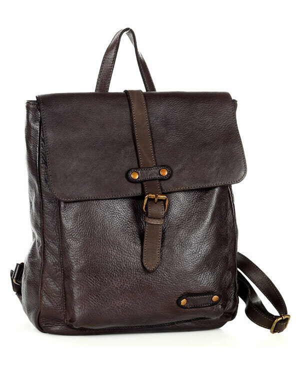 MARCO MAZZINI Miejski plecak skórzany w stylu old look handmade leather ciemny brąz caffe