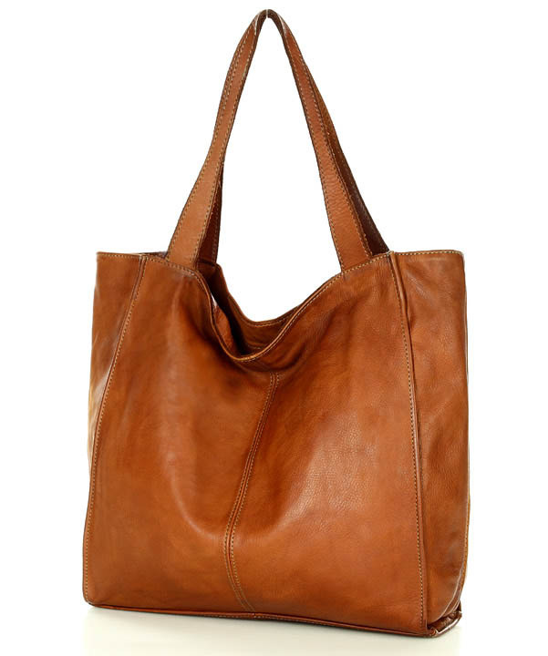 Duża skórzana torebka shopper na ramię – MARCO MAZZINI brązowa camel, idealna na miasto