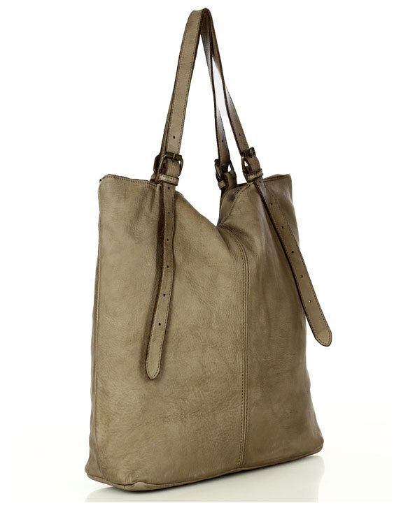 Torebka damska shopper z regulacją rączek skóra old pelle - MARCO MAZZINI beż taupe