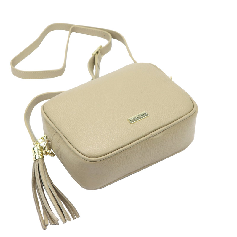 MiaMore Skórzana zgrabna damska listonoszka torebka z brelokiem frędzlem