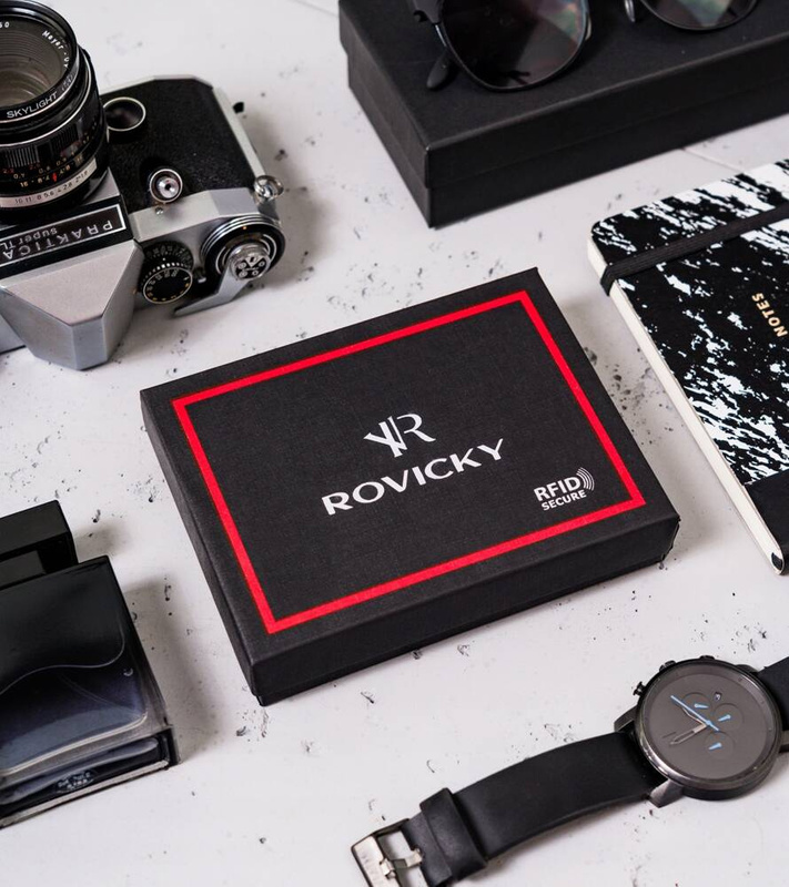 Rovicky portfel męski skóra naturalna rozbudowany pojemny system RFID