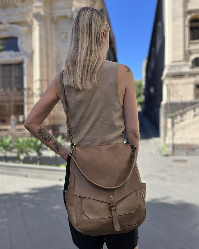 Wygodna torba damska na ramię skóra naturalna vera pelle - MARCO MAZZINI beż taupe