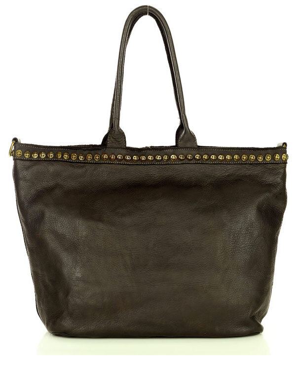Duża torebka skórzana oversize style shopper bag - MARCO MAZZINI ciemny brąz caffe