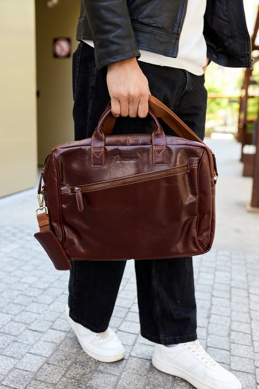 Torba męska skórzana na ramię laptopa duża koniakowa biznesowa Beltimore N01