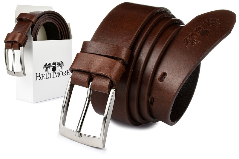 Beltimore skórzany pasek męski brązowy premium E08 : Kolory - brązowy, beżowy, Rozmiar pasków - r.120-135 cm
