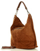 Torebka skórzana ponadczasowy design worek na ramię XL hobo leather bag - MARCO MAZZINI nubuk brąz migdałowy