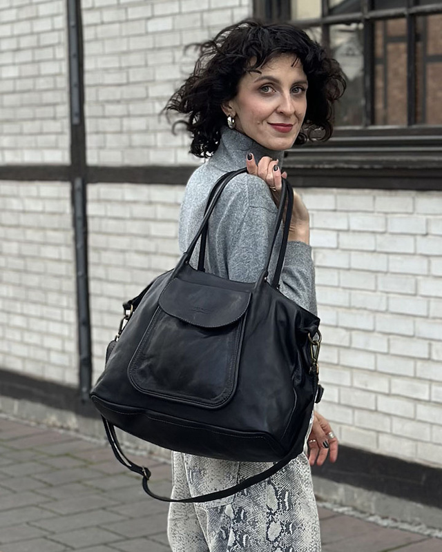 MARCO MAZZINI Torebka skórzana shopper bag ispirato dalla natura brąz