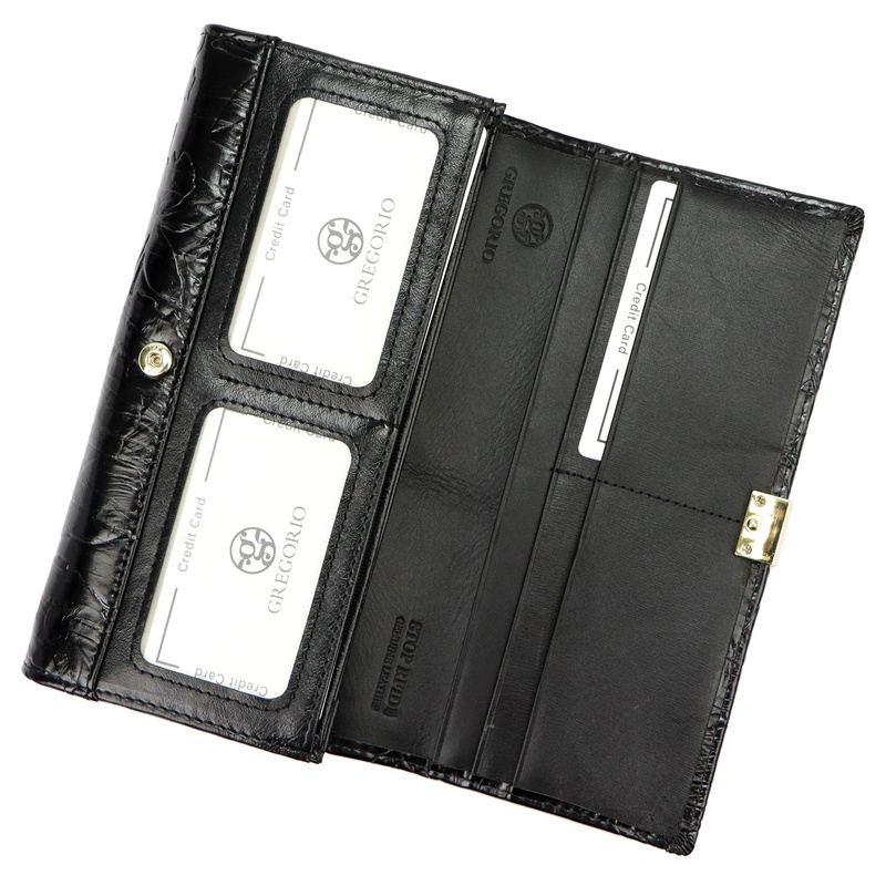 Gregorio podłużny damski portfel duży skóra naturalna kwiatowy wzór