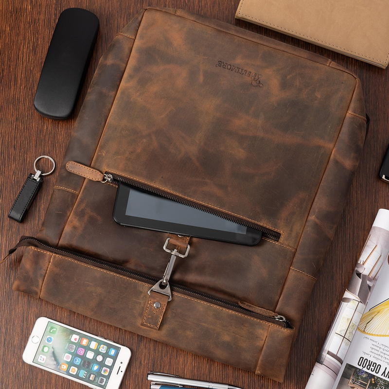 Plecak skórzany na laptopa 15,6 biznesowy duży A4 pojemny brązowy premium Beltimore N19